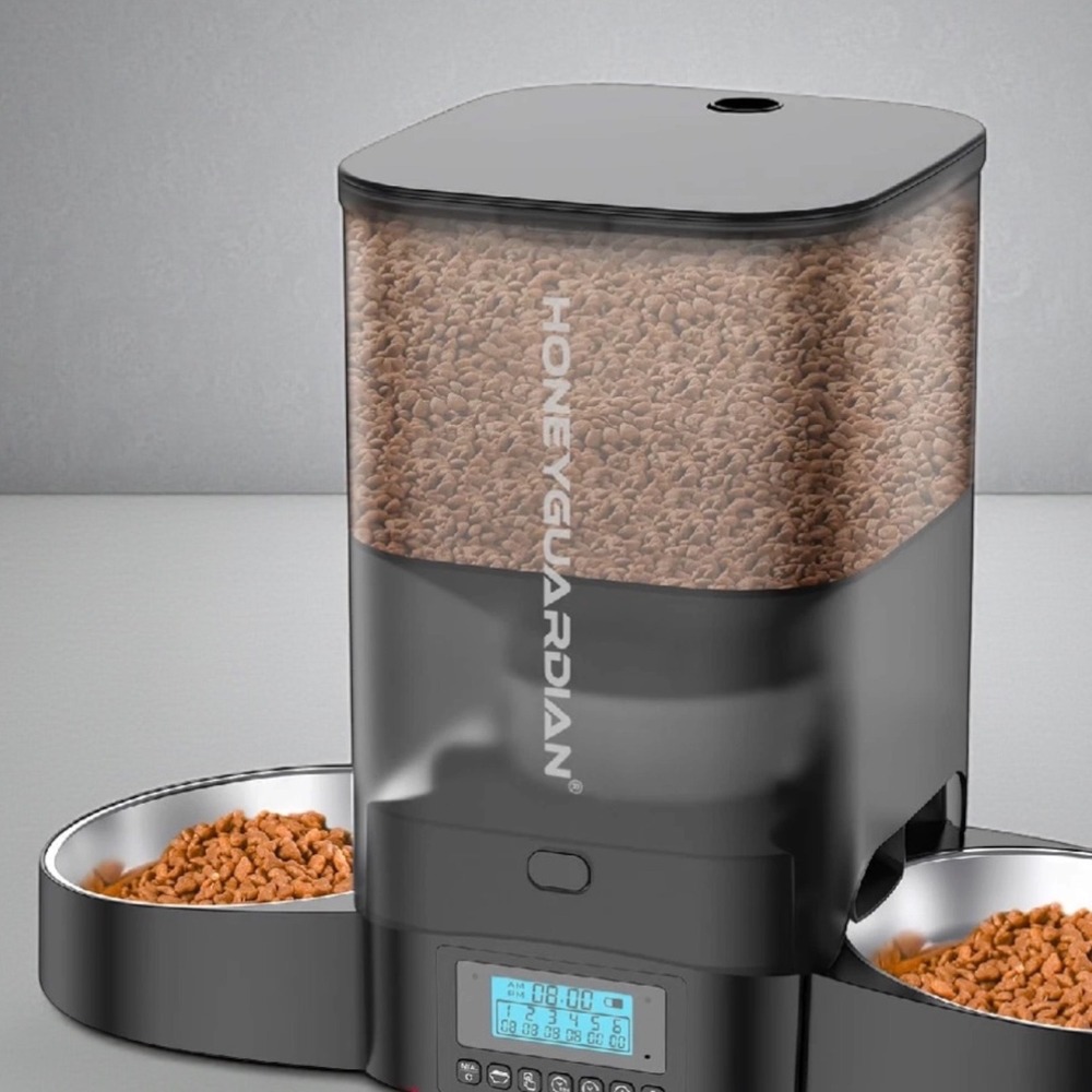 NEW HoneyGuardian A303D Automatic Pet Feeder 3.5L Dual Bowl Programmable Black